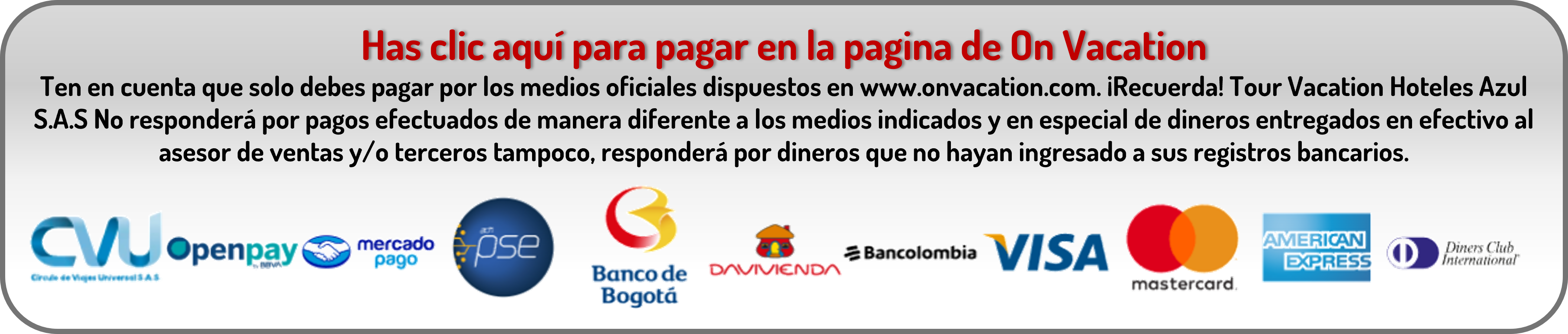 Medios de pago On Vacation